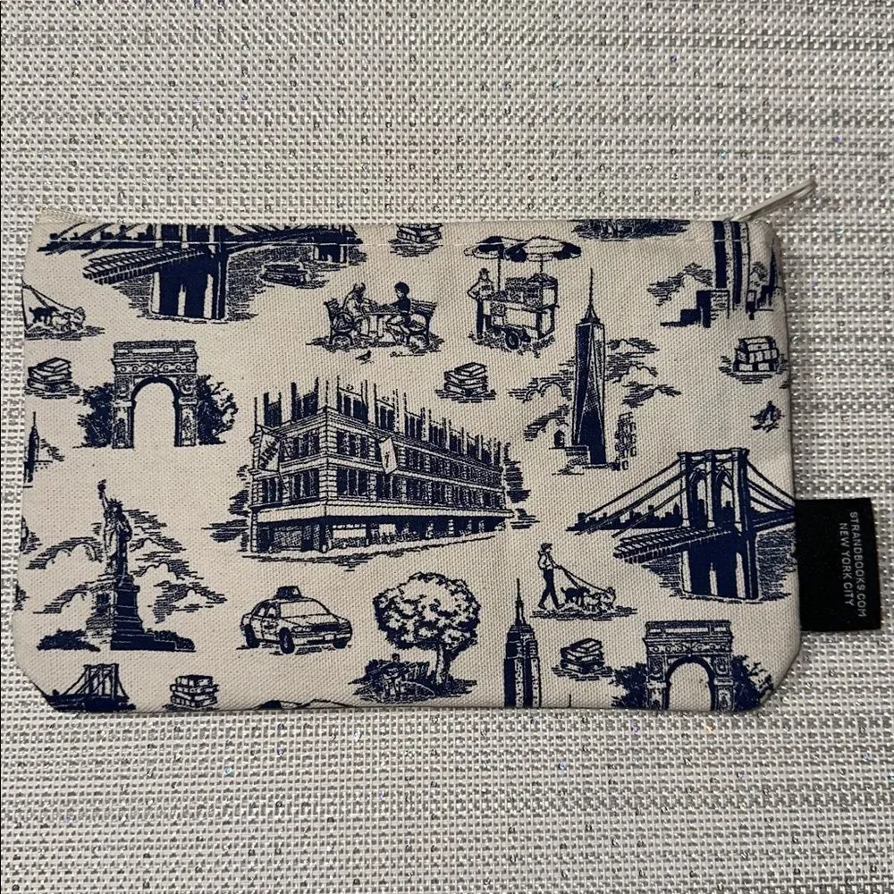 Strand Books Ivory Navy Canvas Toile NY City Print Essential Pencil Travel Case